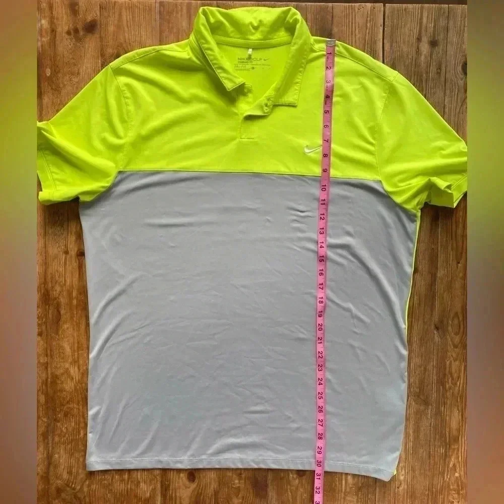 Nike Golf Dri-Fit Collared Short Sleeve Men’s Polo Shirt Large Grey‎ Yellow GUC